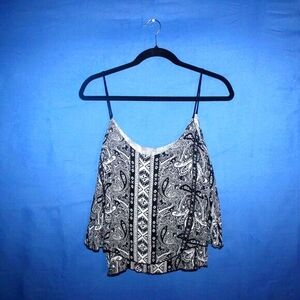 R2D Apparel Black and White Paisley Layered Tank Top M